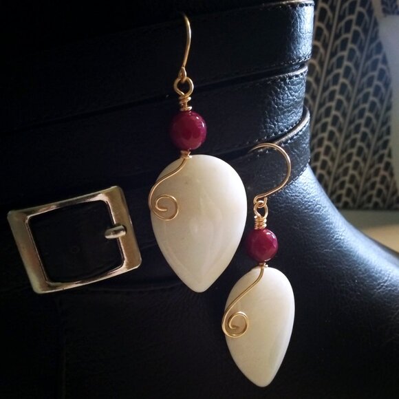 White & Raspberry Teardrop Earrings ~ OOAK Self-Love Gift, Feminine Bold & Sexy! - Picture 4 of 11